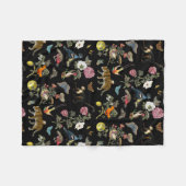 ヴィンテージ暗色植物野生動物 フリースブランケット (正面(横))