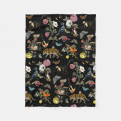 ヴィンテージ暗色植物野生動物 フリースブランケット (正面)