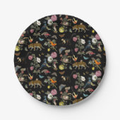 ヴィンテージ暗色植物野生動物 ペーパープレート (正面)