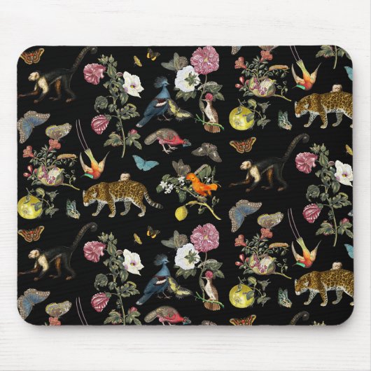 ヴィンテージ暗色植物野生動物 マウスパッド (正面)