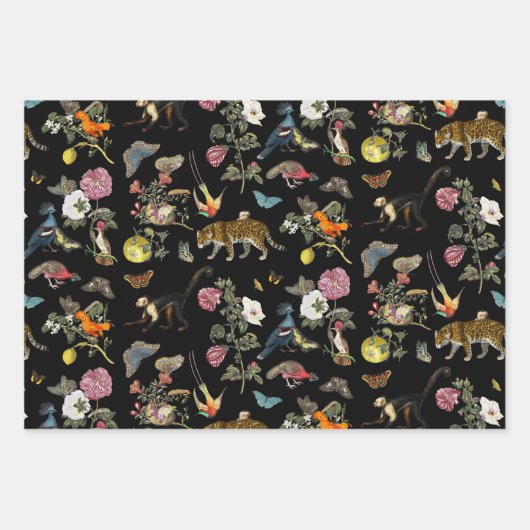 ヴィンテージ暗色植物野生動物 ラッピングペーパーシート (正面3)