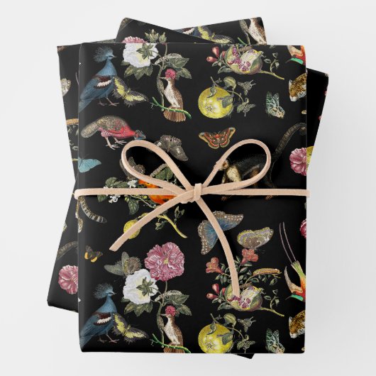 ヴィンテージ暗色植物野生動物 ラッピングペーパーシート (インサイチュ)