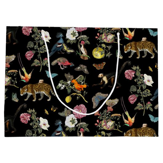 ヴィンテージ暗色植物野生動物 ラージペーパーバッグ (裏面)