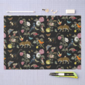 ヴィンテージ暗色植物野生動物 薄葉紙 (クラフト)