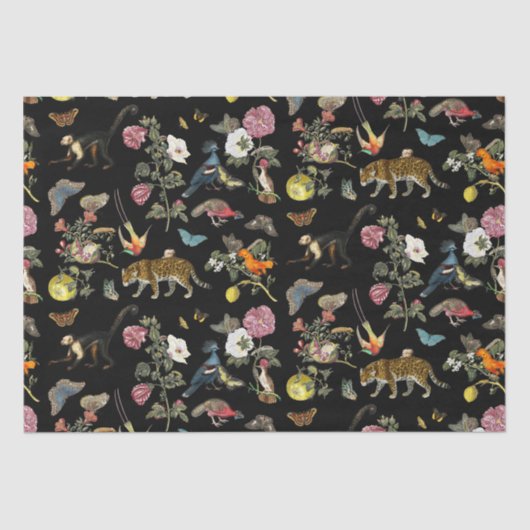 ヴィンテージ暗色植物野生動物 薄葉紙 (正面)