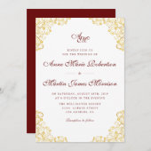 ヴィンテージ暗赤色金ゴールドフローラ結婚式招待状 招待状 (正面/裏面)
