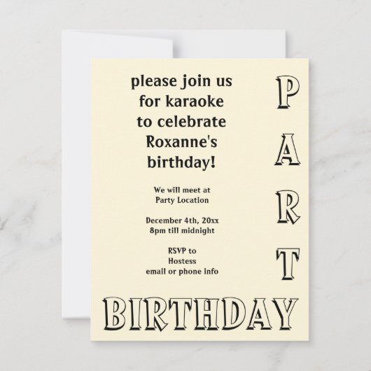 ヴィンテージ曲アールデコカラオケ誕生日招待状 招待状 (裏面)