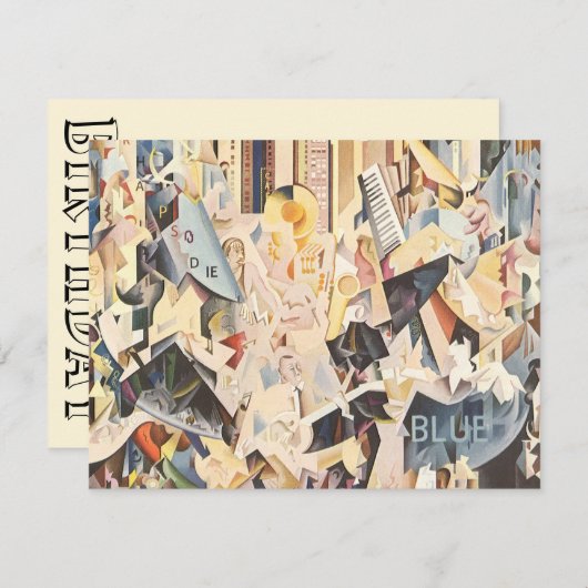 ヴィンテージ曲アールデコカラオケ誕生日招待状 招待状 (正面/裏面)