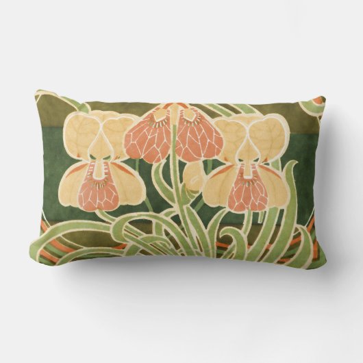 ヴィンテージ曲線の花のアールヌーボー ランバークッション (正面)