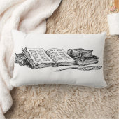 ヴィンテージ書とクイル読の枕 ランバークッション (ブランケット)