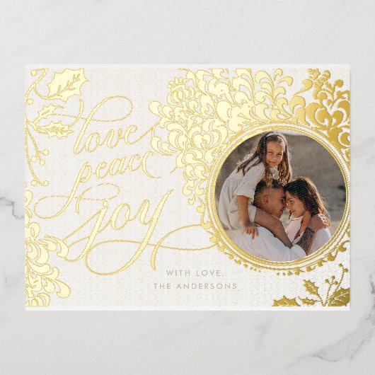 ヴィンテージ書の愛、喜び、平和1写真 箔シーズンポストカード (正面)