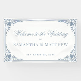 ヴィンテージ書ほこりっぽいブルーフレームホワイト結婚ズ 横断幕