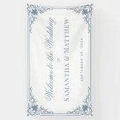 ヴィンテージ書ほこりっぽいブルーフレームホワイト結婚ズ 横断幕 (縦)