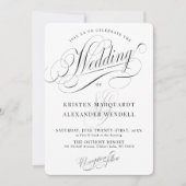 ヴィンテージ書スクリプト白黒結婚の 招待状 (正面)