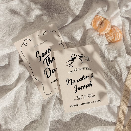 ヴィンテージ書ハンドクモダンロ結婚ー セーブザデート