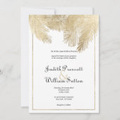 ヴィンテージ書ホワイト金ゴールド結婚フローラ 招待状 (正面)