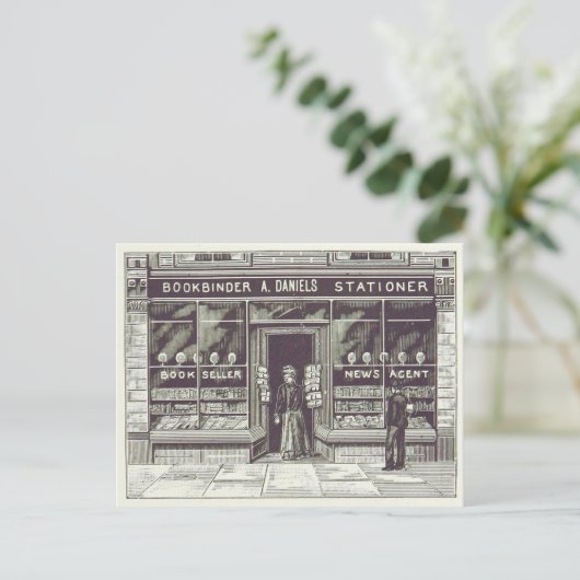 ヴィンテージ書店スケッチ1891はがき ポストカード (スタンド正面)