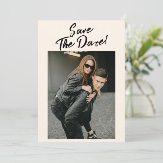 ヴィンテージ書手ユニークモダン写真結婚の セーブザデート (スタンド正面)