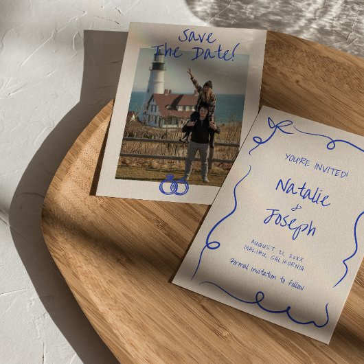 ヴィンテージ書手ユニークモダン写真結婚の セーブザデート