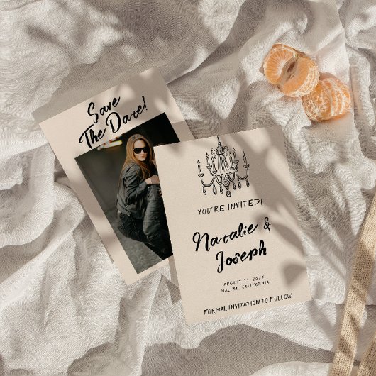 ヴィンテージ書手ユニークモダン写真結婚の セーブザデート