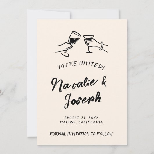 ヴィンテージ書手書きモダンの写真結婚の セーブザデート (裏面)