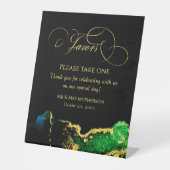 ヴィンテージ書道エメラルドブラックアゲートの好意 台座サイン (正面)