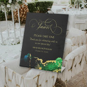 ヴィンテージ書道エメラルドブラックアゲートの好意 台座サイン