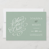 ヴィンテージ書道Sage Green日付を保存 招待状 (正面)