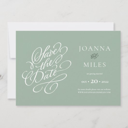 ヴィンテージ書道Sage Green日付を保存 招待状 (正面)