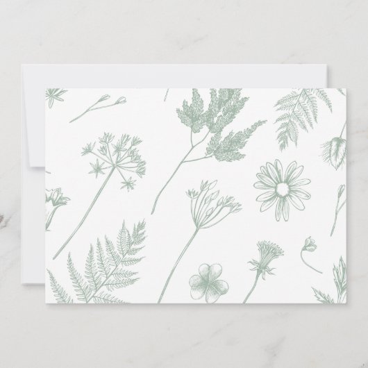 ヴィンテージ書道Sage Green日付を保存 招待状 (裏面)