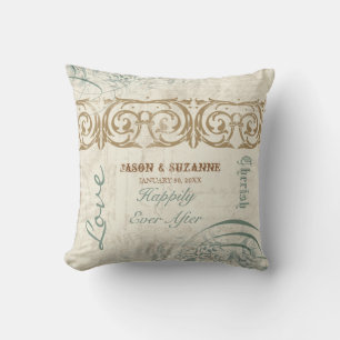 ヴィンテージ書風の渦巻き型エッチングされたコラージュ クッション