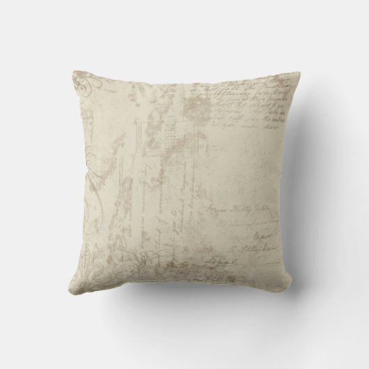 ヴィンテージ書風の渦巻き型エッチングされたコラージュ クッション (裏面)