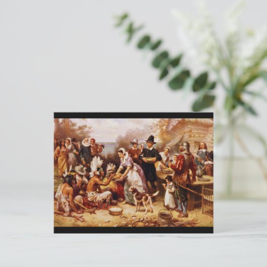 ヴィンテージ最初の感謝祭絵を描 ポストカード (スタンド正面)