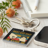 ヴィンテージ最高のキャットパパエバおもしろいットパパGift Men キーホルダー (正面右)