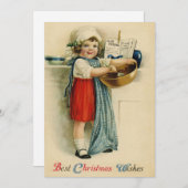 ヴィンテージ最高のスクリスマスウィッシュベーキングガールホリデイ シーズンカード (正面/裏面)