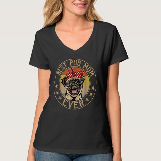 ヴィンテージ最高のプグ母の日に犬の母 Tシャツ (正面)