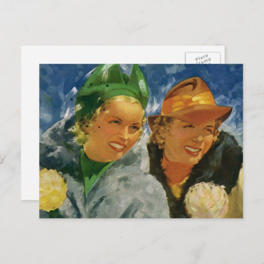 ヴィンテージ最高の友達!女エレガントスタイリッシュ性 ポストカード (正面/裏面)