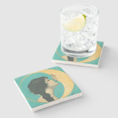 ヴィンテージ月キスをする女神 ストーンコースター (横)
