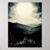 ヴィンテージ月明かりの猫、静かな夜行風景 ポスター (正面)