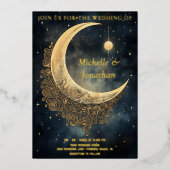 ヴィンテージ月、太陽と星の天結婚星 箔招待状 (正面)