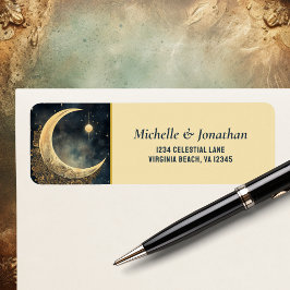 ヴィンテージ月、太陽、星空の結婚住所 ラベル