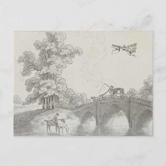 ヴィンテージ有人飛んでいる機械芸術スケッチ ポストカード (正面)