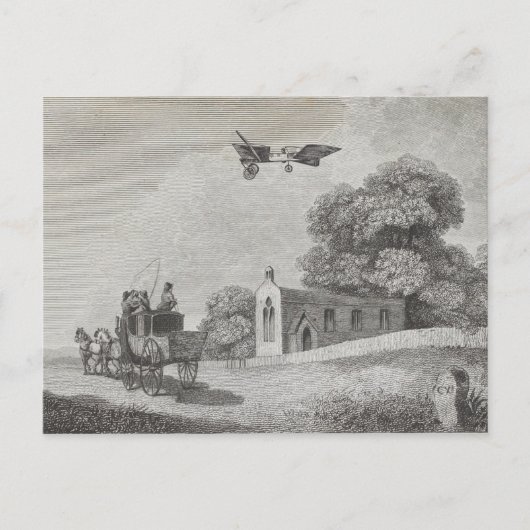 ヴィンテージ有人飛んでいる機械芸術スケッチ ポストカード (正面)