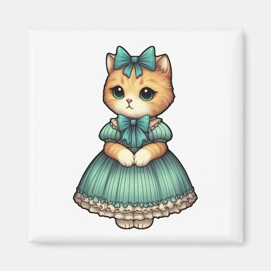ヴィンテージ服を着た子猫 マグネット (正面)