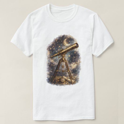 ヴィンテージ望遠鏡の星空夜空天文学 Tシャツ (デザイン正面)