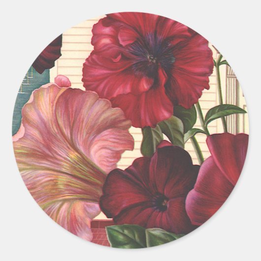 ヴィンテージ朝顔の花が庭に ラウンドシール (正面)