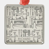 ヴィンテージ木工木工工工用具イラストレーション メタルオーナメント (正面)