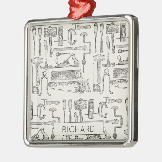 ヴィンテージ木工木工工工用具イラストレーション メタルオーナメント (左)