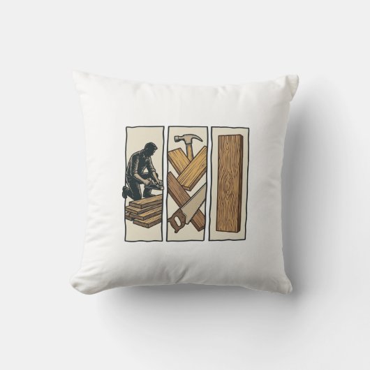 ヴィンテージ木工道具の彫刻Tシャツデザイン クッション (正面)
