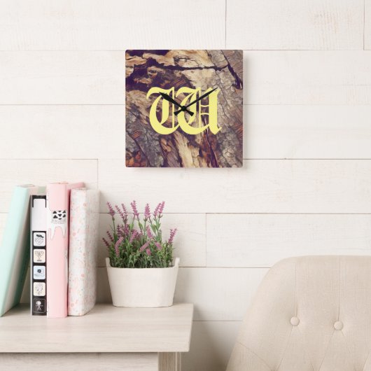 ヴィンテージ木幹の背景のカスタマイズ可能 スクエア壁時計 (読書スペース)